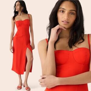 J CREW Crepe Bustier Midi Dress Bustier Cocktail Evening Orange Spaghetti Strap